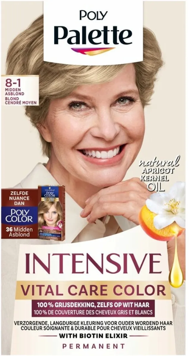 1 x Poly Palette – Haarverf – 8-1 Midden Asblond – 115 ml - Asblond - Grijsdekking - Natuurlijke Kleur - Koel Blond - Haarkleur