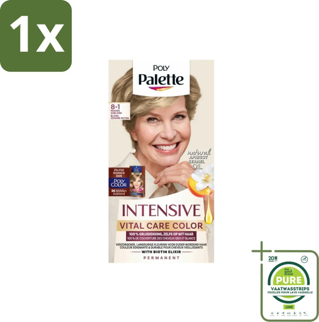 1 x Poly Palette – Haarverf – 8-1 Midden Asblond – 115 ml - Asblond - Grijsdekking - Natuurlijke Kleur - Koel Blond - Haarkleur