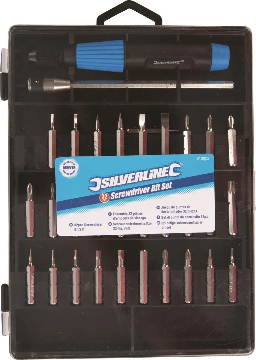 Silverline 32-delige Precisie Schroevendraaier Bit Set 810852 - Blauw/Zwart