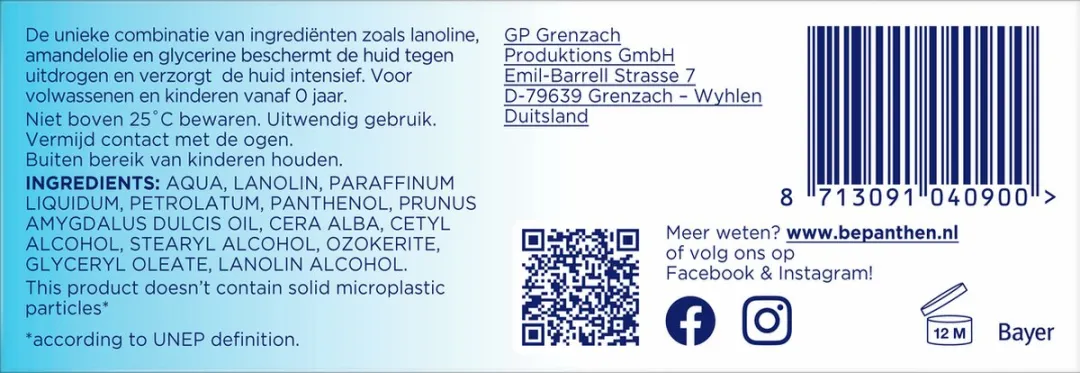 Bepanthen Beschermende Zalf 50g | Intensieve Verzorging voor Droge & Schrale Huid | Zonder Parfum | Met 5% Dexpanthenol