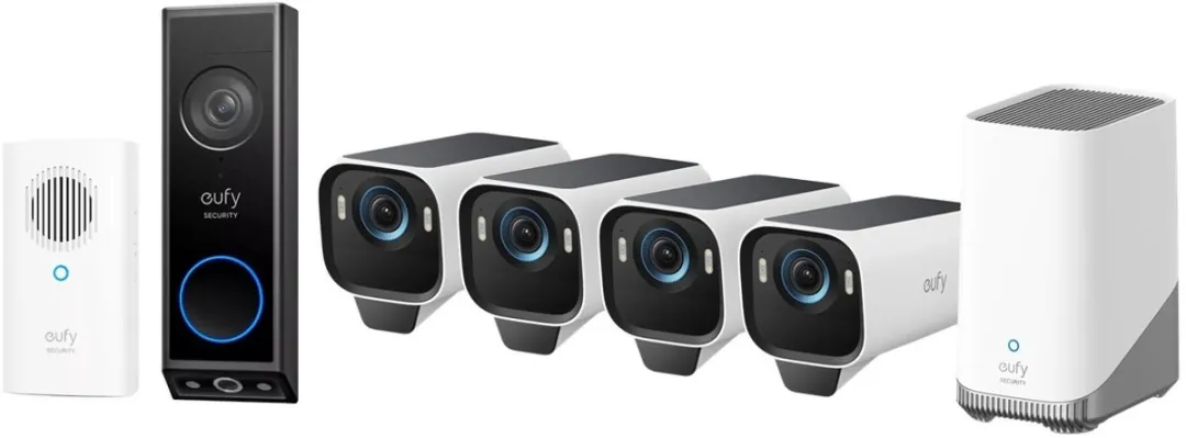 eufy Security eufyCam S3 Pro MaxColor Vision 4K 4-Cam Set inclusief Homebase 3 + E340 2K Draadloze Video Deurbel Inclusief Chime - Bundelvoordeel