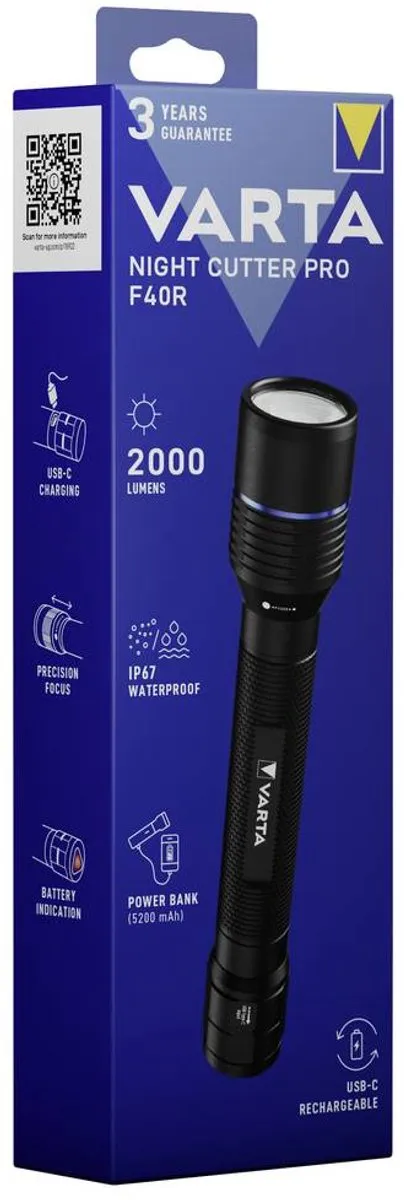 Varta Night Cutter Pro F4R Zaklamp 2000 Lumen - Zwart