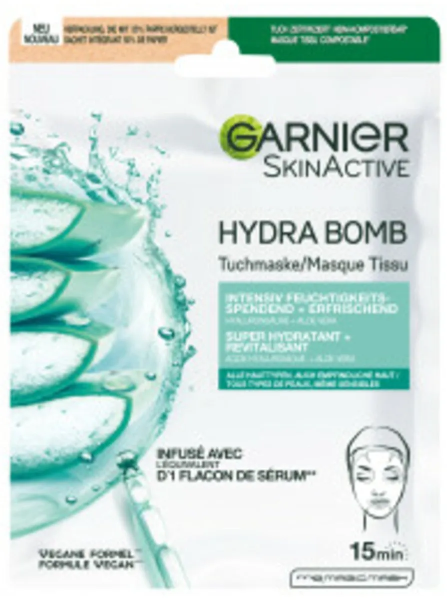 Garnier SkinActive Hyaluronzuur Aloë Vera Gezichtsmaskers - 4 Stuks