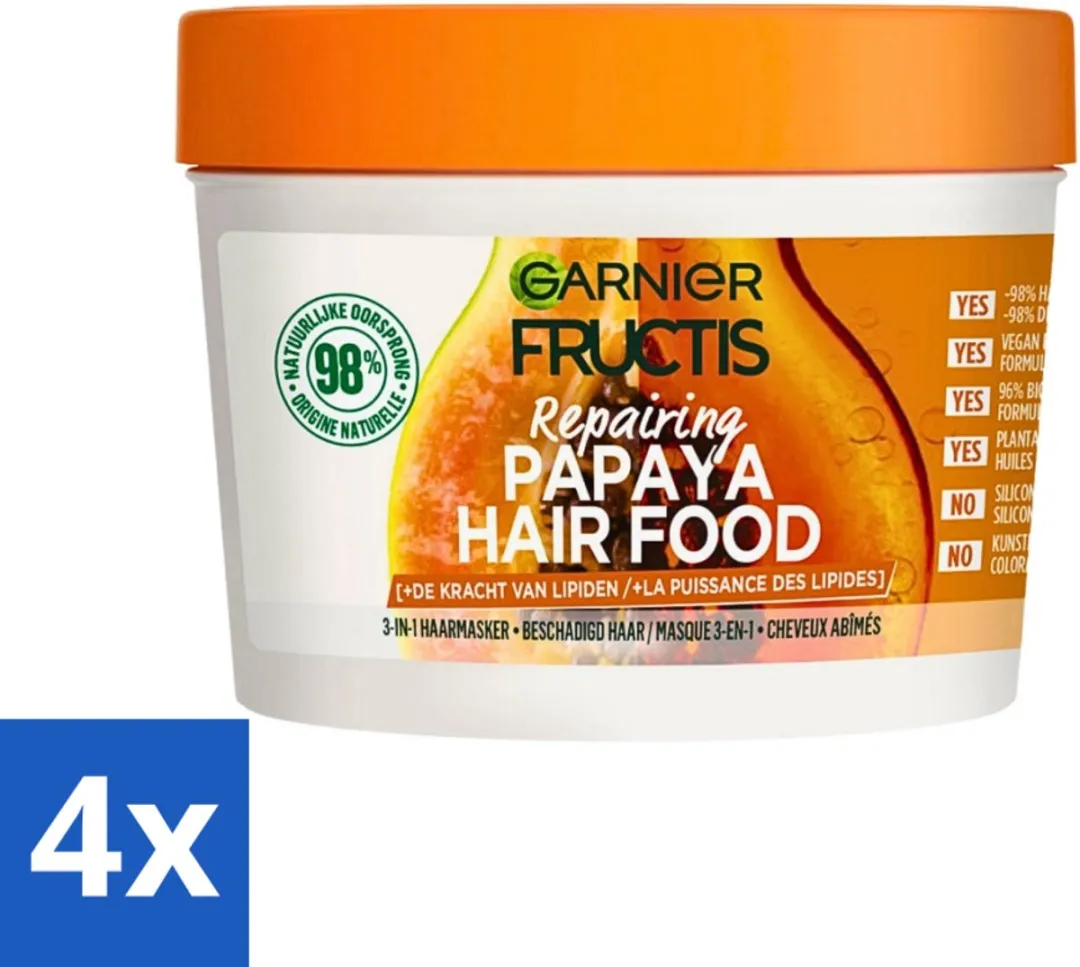 Garnier Fructis Hair Food Papaya Haarmasker 400ml - 4 Stuks