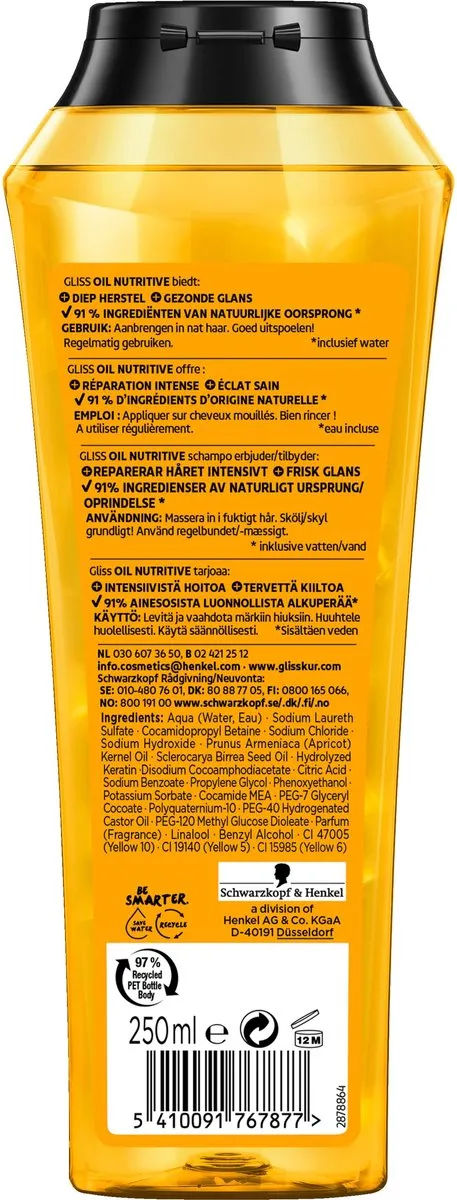 Schwarzkopf Gliss Oil Nutritive Shampoo 250ml - Gekleurd haar