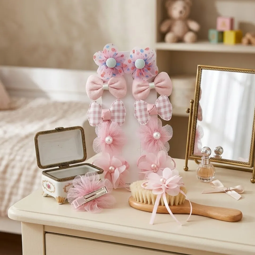 NuveX Roze Haarspeldjes Set - 8 Stuks - Strikjes & Bloemen met Parels
