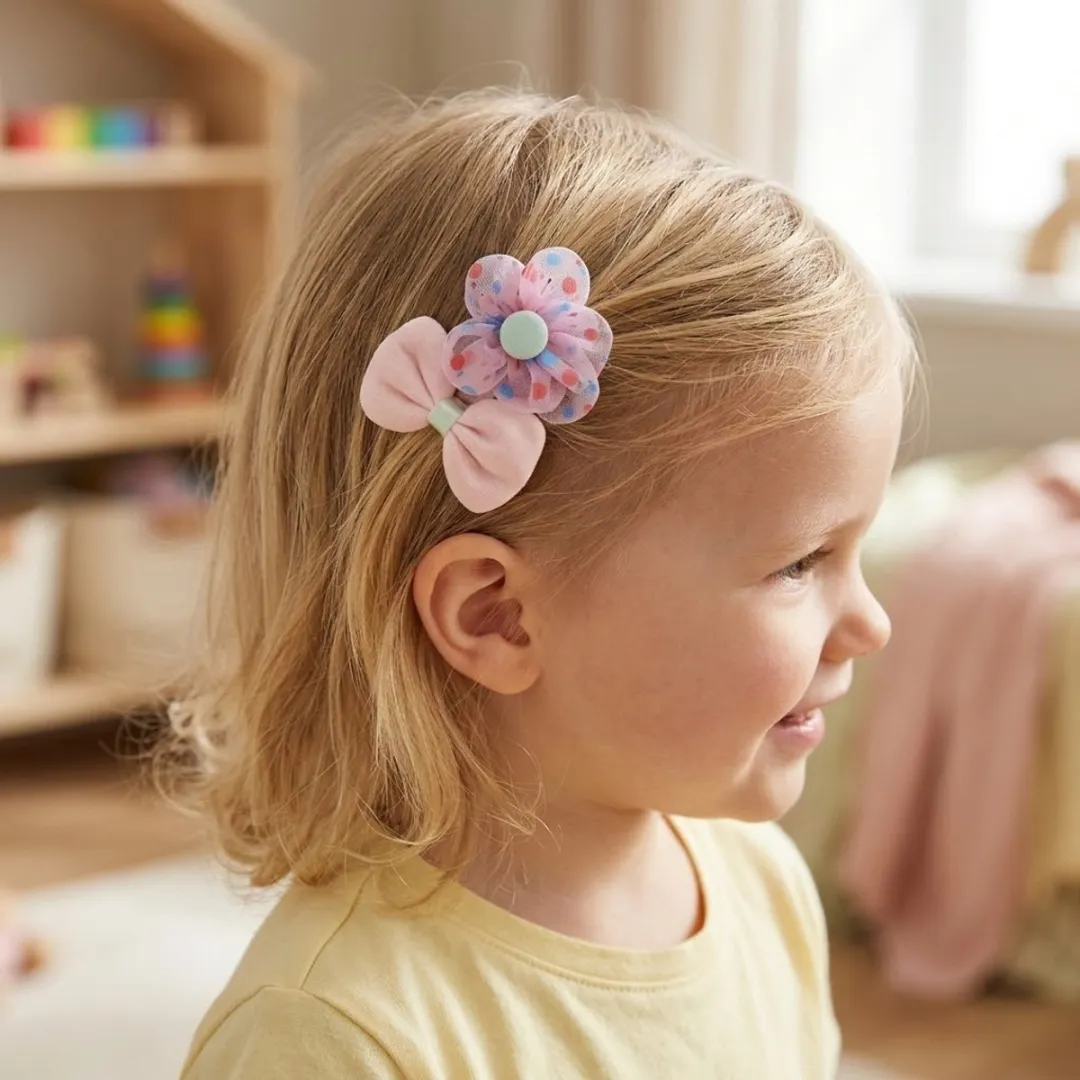 NuveX Roze Haarspeldjes Set - 8 Stuks - Strikjes & Bloemen met Parels
