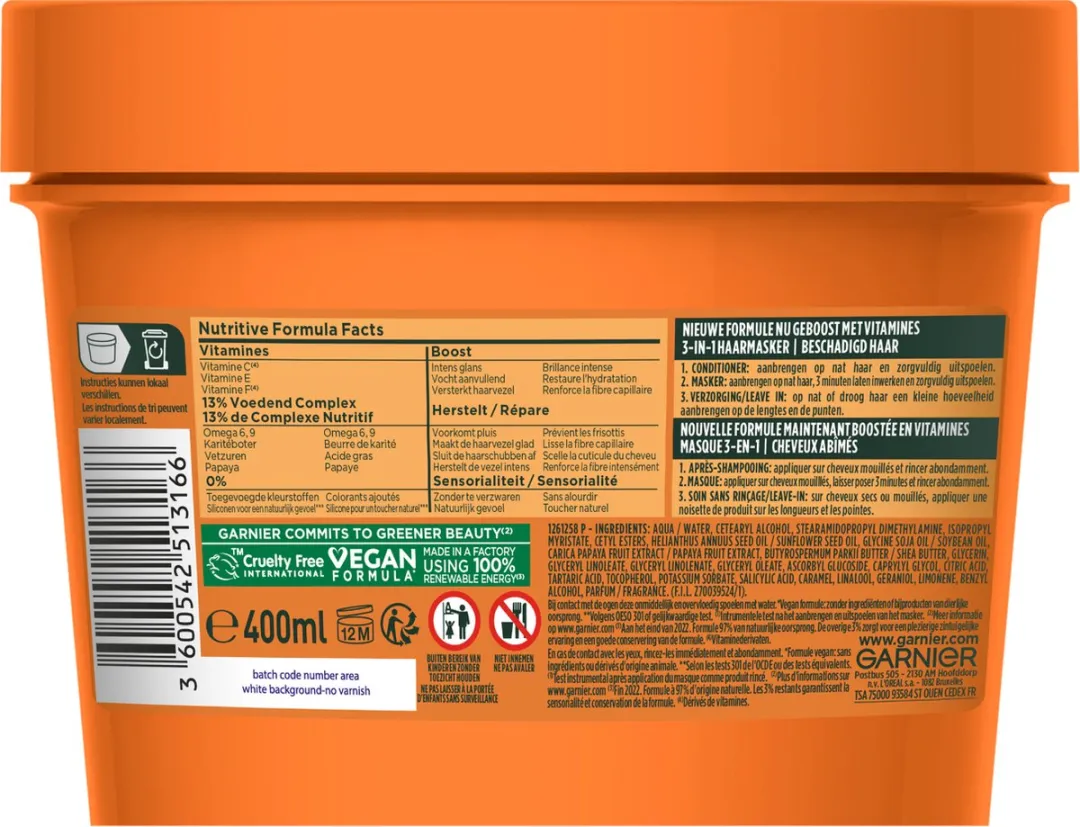 Garnier Fructis Hair Food Papaya Herstellend Haarmasker - 6x400ml