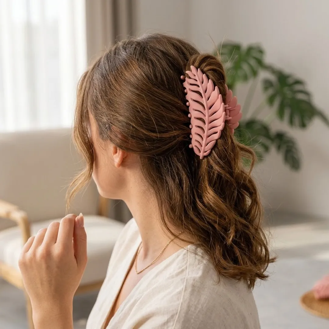 NuveX Roze Bladvormige Haarclip Matte Kunststof