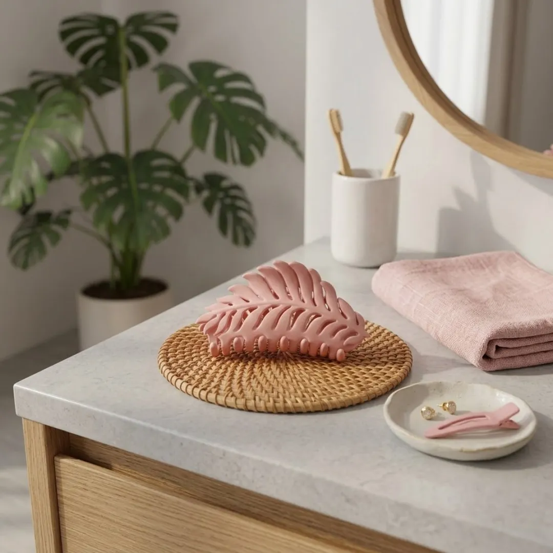 NuveX Roze Bladvormige Haarclip Matte Kunststof
