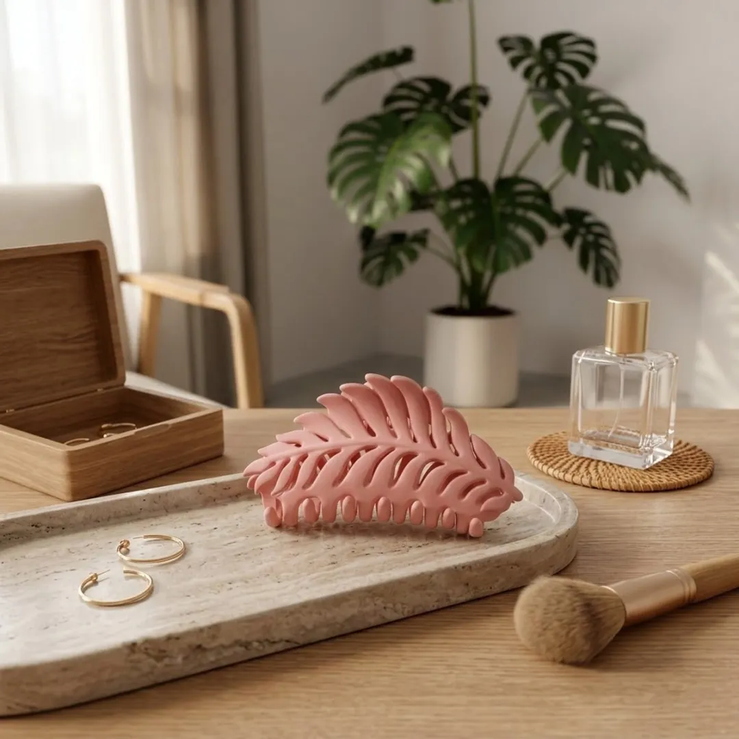 NuveX Roze Bladvormige Haarclip Matte Kunststof