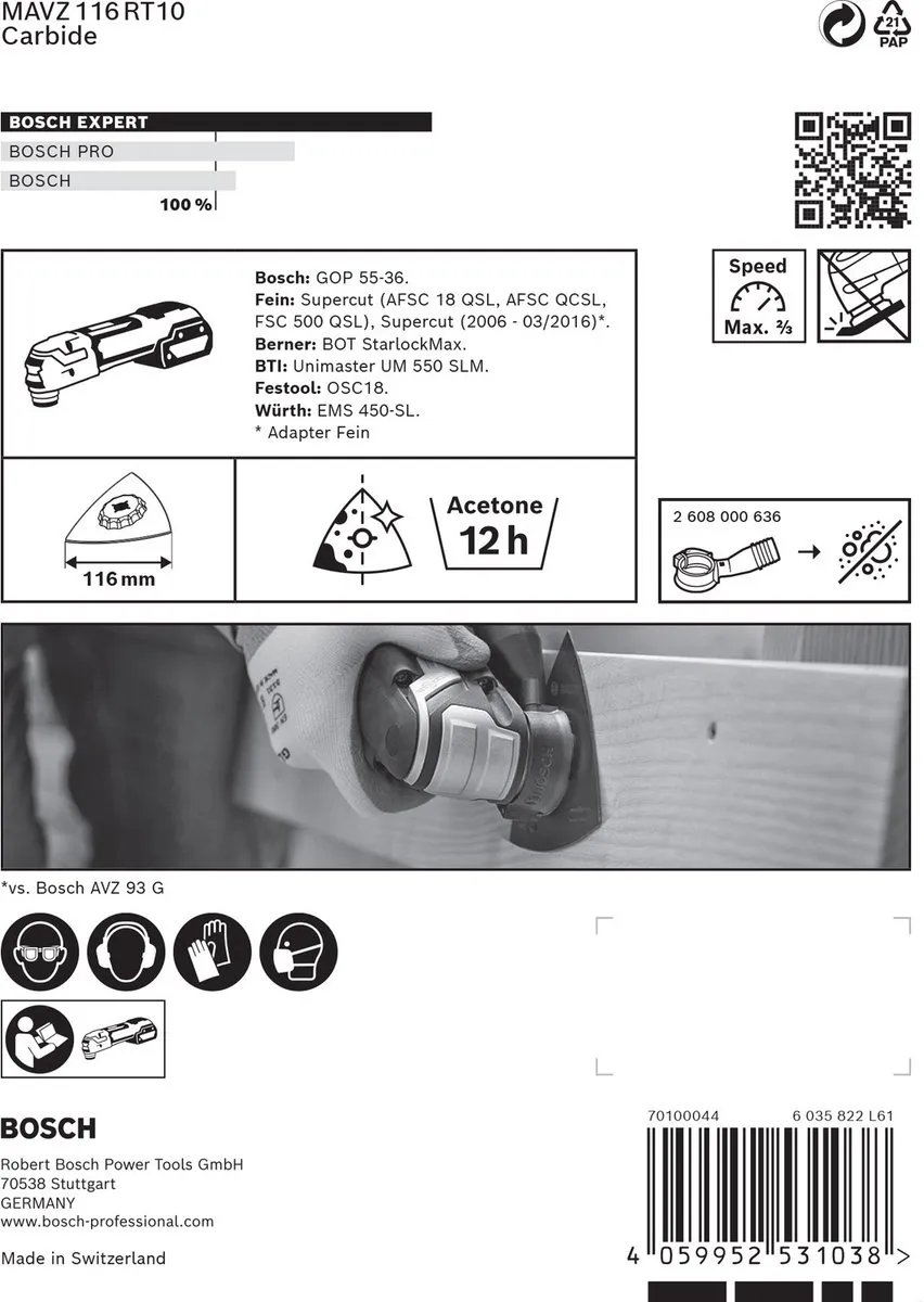 Bosch Professional MAVZ 116 RT10 Schuurplaat - Carbide-RIFF - 1 Stuks