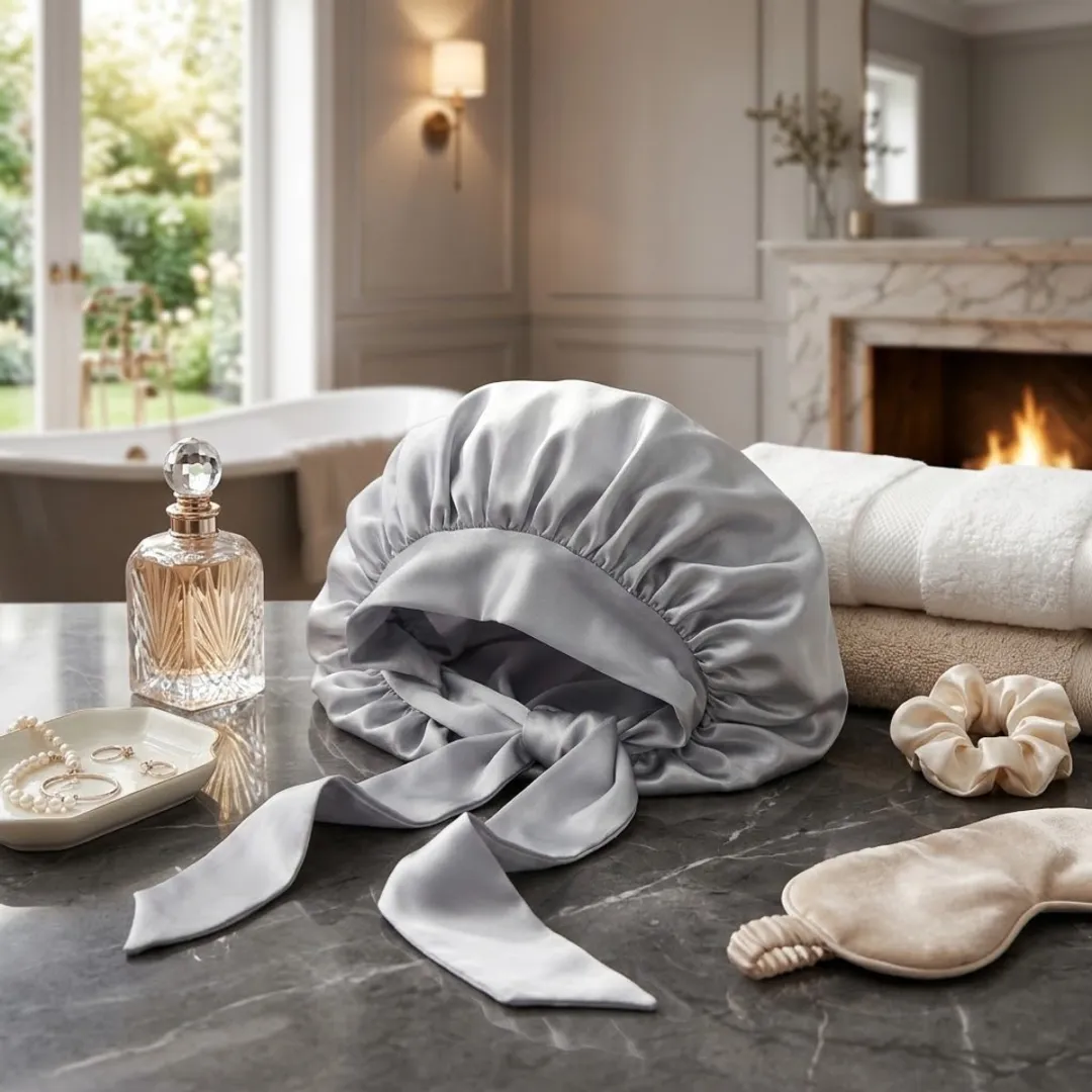 NUVEX Zilverkleurige Satin Haarbonnet - Lang Haar/Krullen