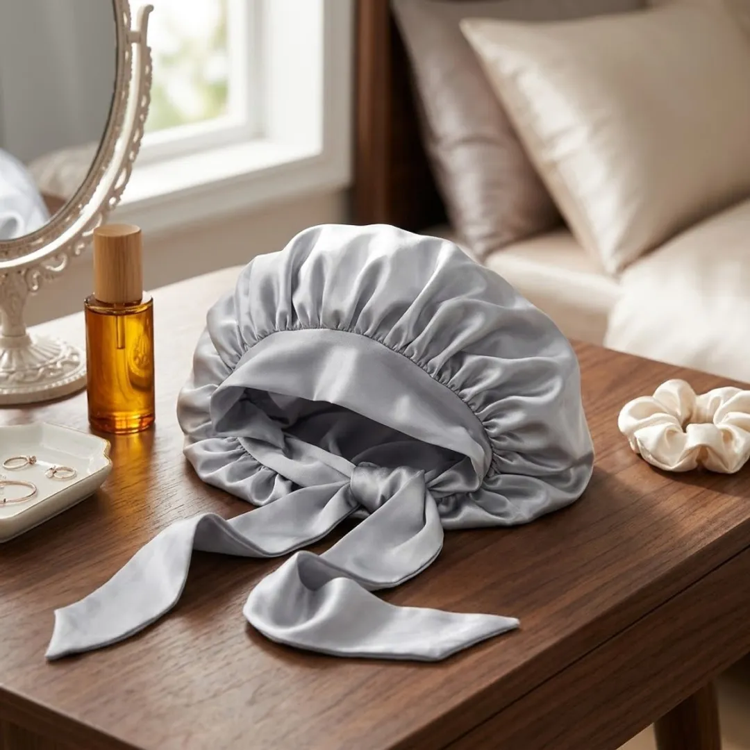NUVEX Zilverkleurige Satin Haarbonnet - Lang Haar/Krullen