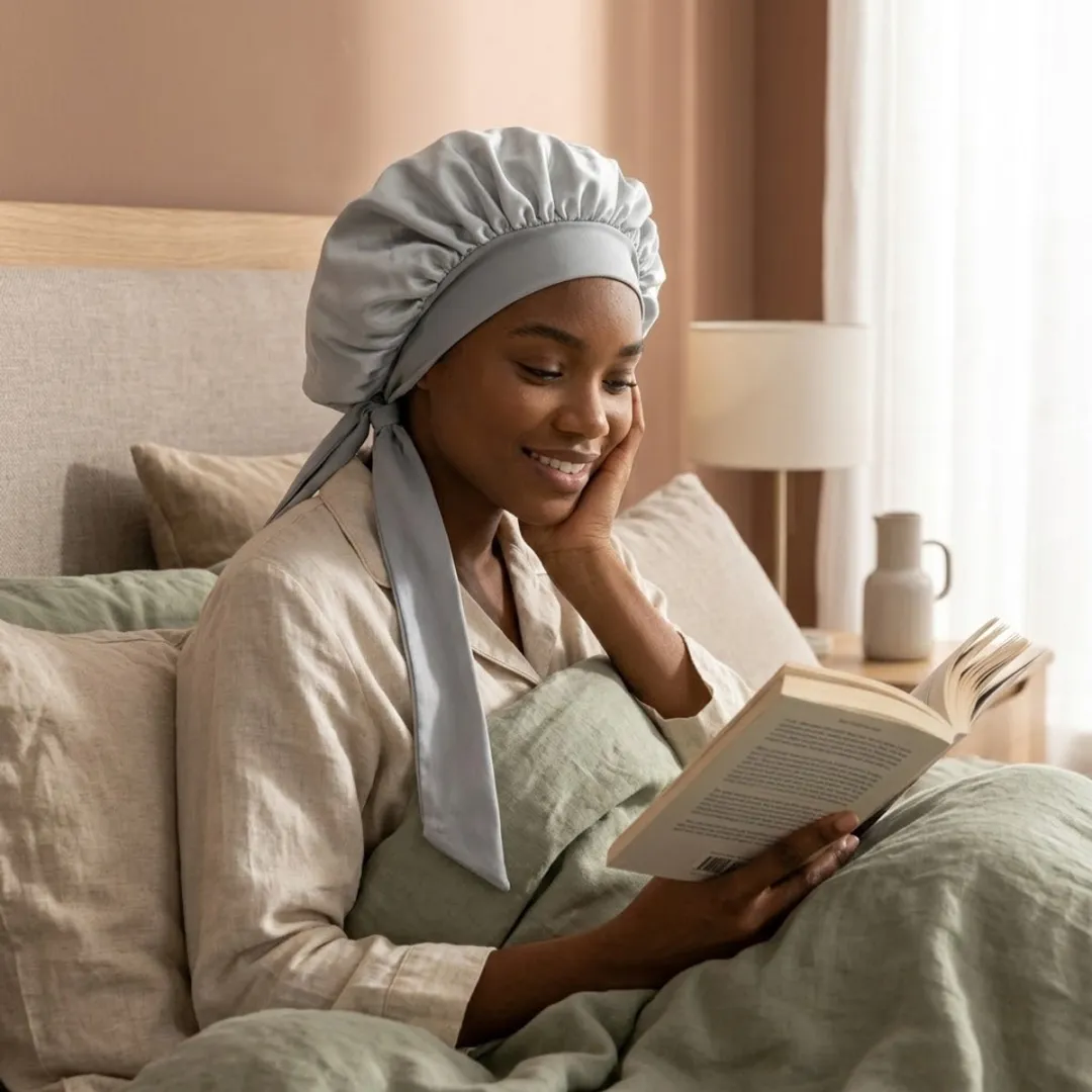 NUVEX Zilverkleurige Satin Haarbonnet - Lang Haar/Krullen