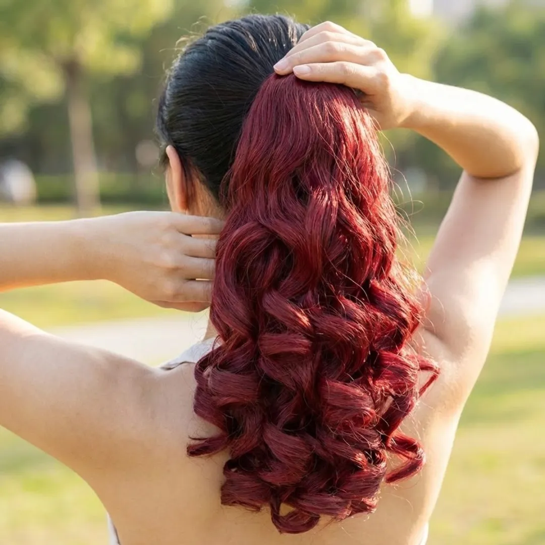 NUVEX Rood Krullend Paardenstaart Haar Extensie - Clip-in Ponytail
