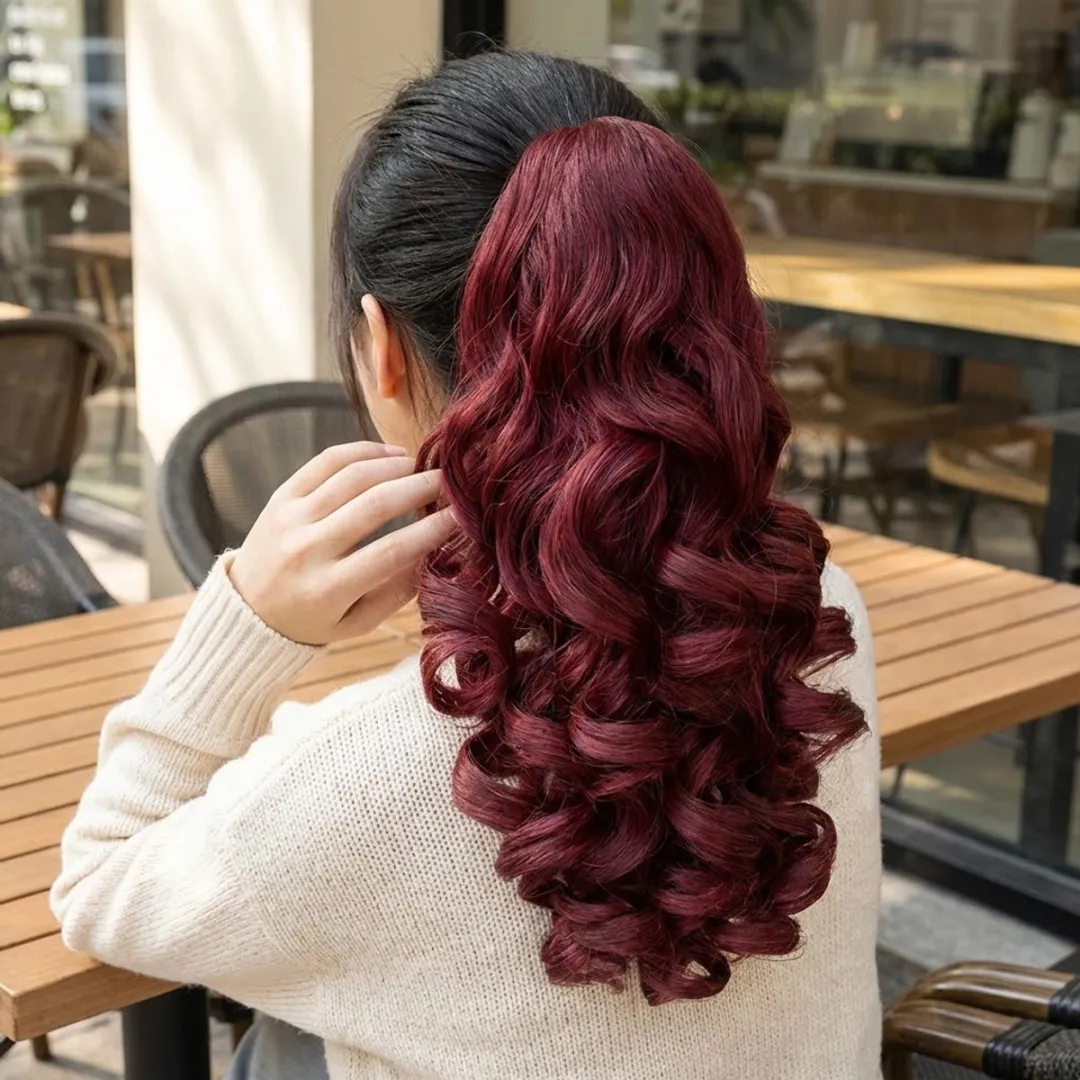 NUVEX Rood Krullend Paardenstaart Haar Extensie - Clip-in Ponytail