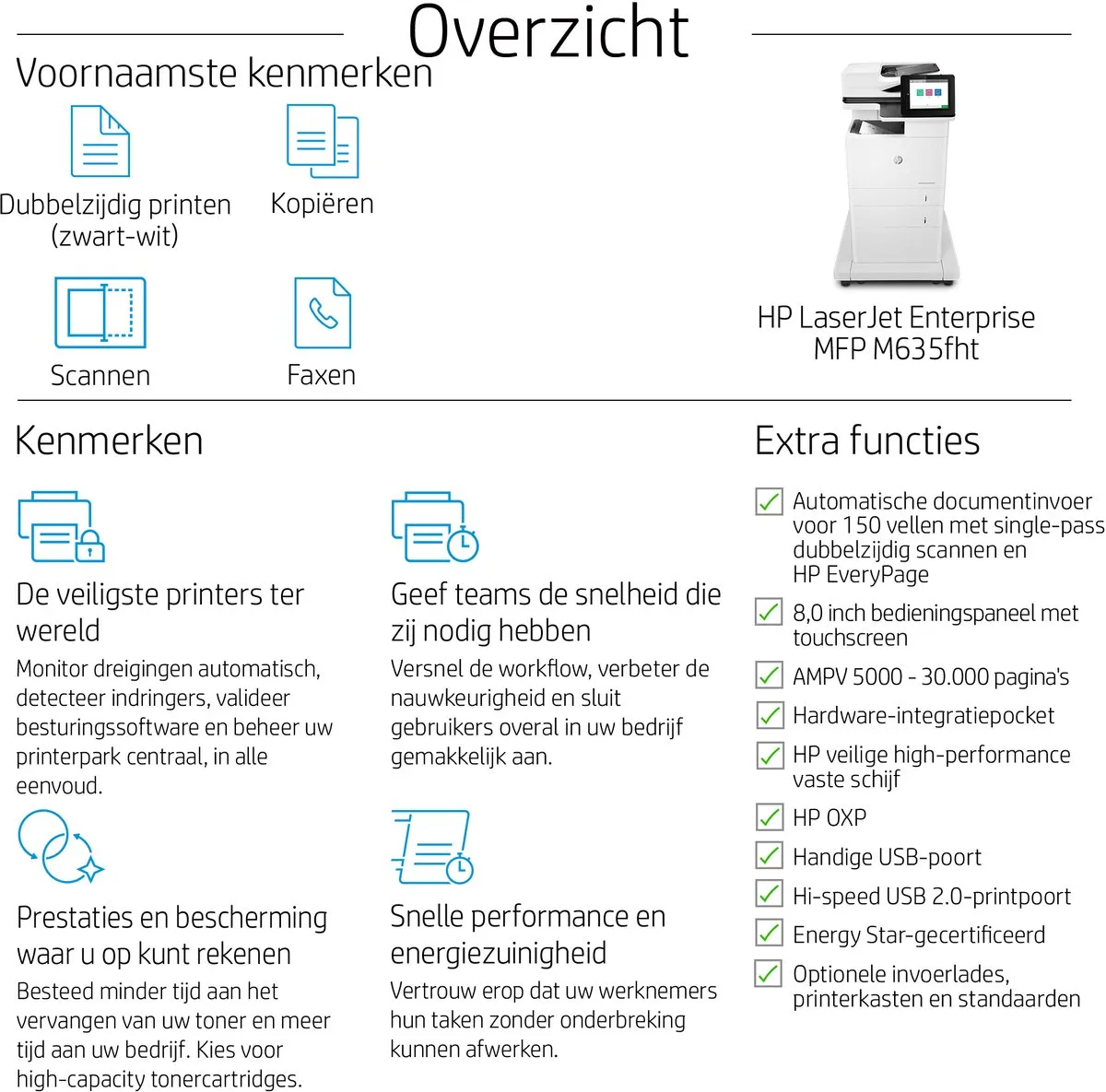 HP LaserJet Enterprise M635fht MFP - 1200 Velden - Zwart-wit