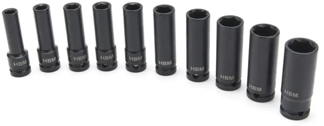 HBM Machines Diepe Krachtdoppenset 1/2" - 10-22mm - 10-delig Zwart