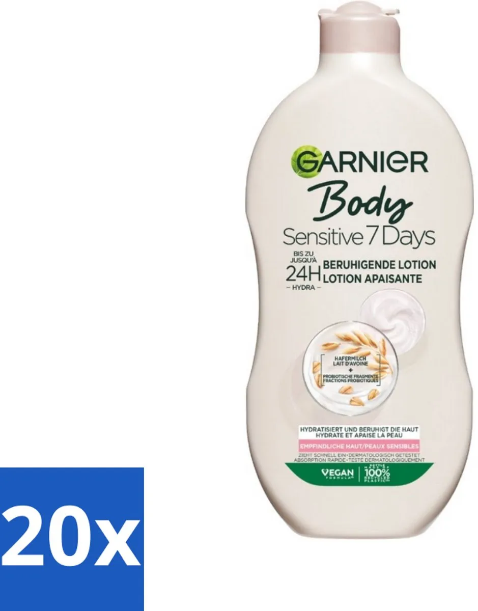 20 x Garnier - Body - Bodylotion - Sensitive 7 Days - Verzachtend - Havermelk & Probiotica - 400 ml - Gevoelige Huid - Bodylotion - Havermelk - Probiotica - Hydratatie