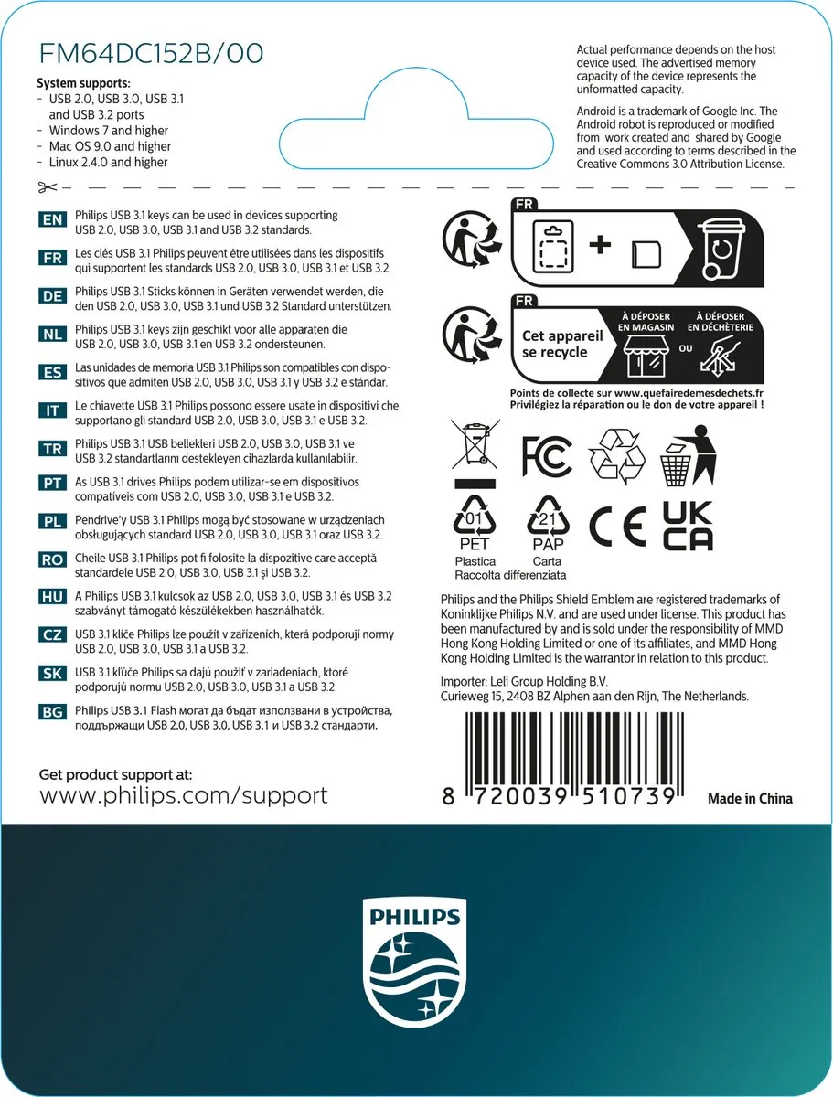 Philips 2-in-1 USB Stick 64GB FM64DC152B - Zwart - afbeelding 6 van 6