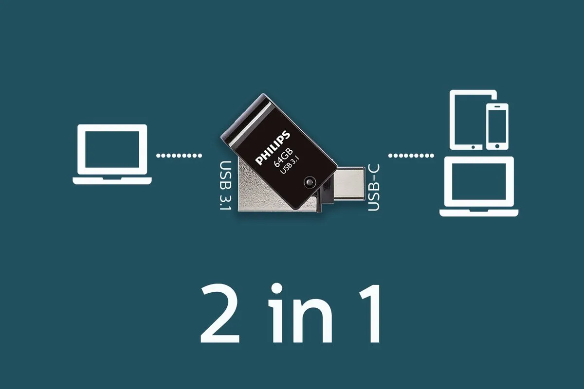 Philips 2-in-1 USB Stick 64GB FM64DC152B - Zwart
