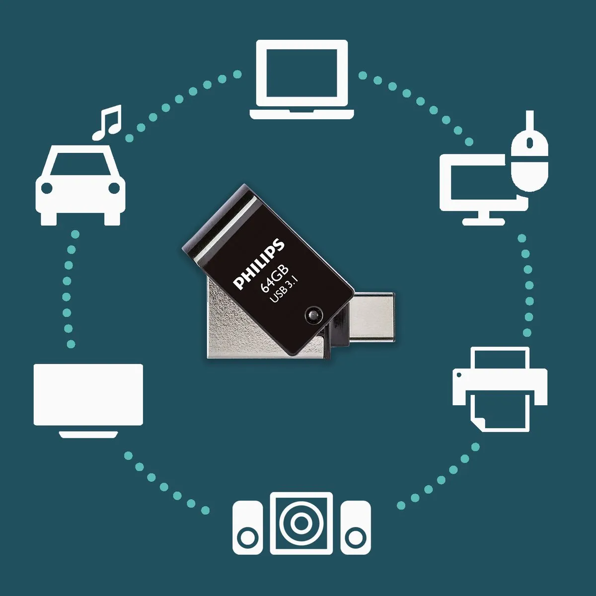 Philips 2-in-1 USB Stick 64GB FM64DC152B - Zwart