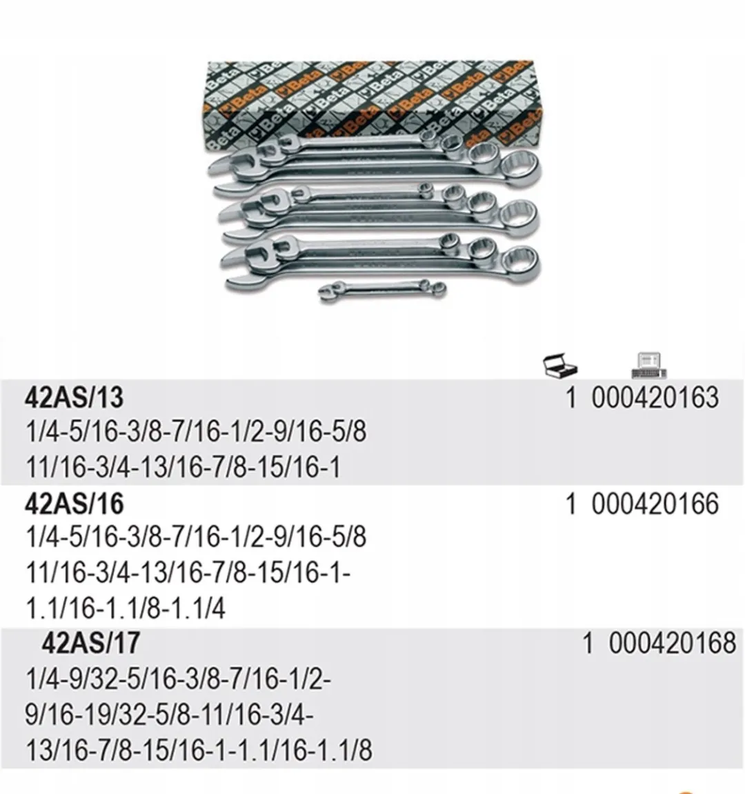 Beta Ringsleutelset 17-delig 1/4"–1-1/8" - 42AS/17