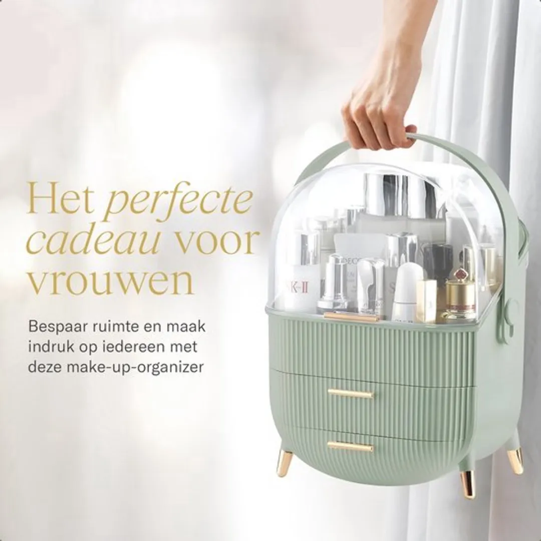 Morelia® Make-up Organizer met Lades en Transparant Deksel – Stof- en Waterdicht – 2 Lades –Mint Groen (Verkrijgbaar in 3 Kleuren)