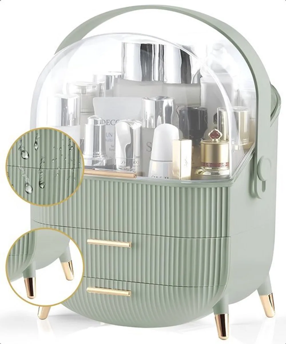 Morelia® Make-up Organizer met Lades en Transparant Deksel – Stof- en Waterdicht – 2 Lades –Mint Groen (Verkrijgbaar in 3 Kleuren)