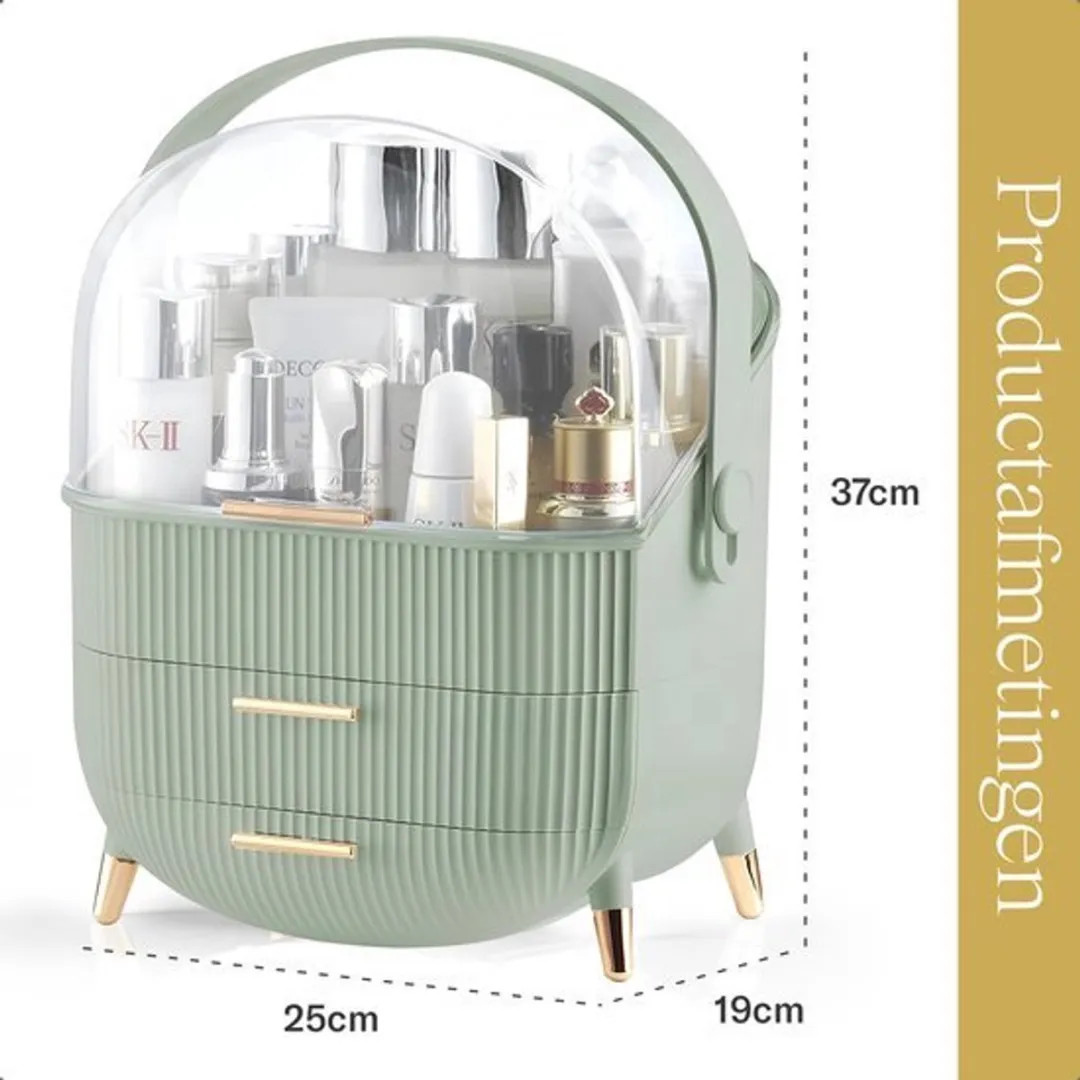 Morelia® Make-up Organizer met Lades en Transparant Deksel – Stof- en Waterdicht – 2 Lades –Mint Groen (Verkrijgbaar in 3 Kleuren)