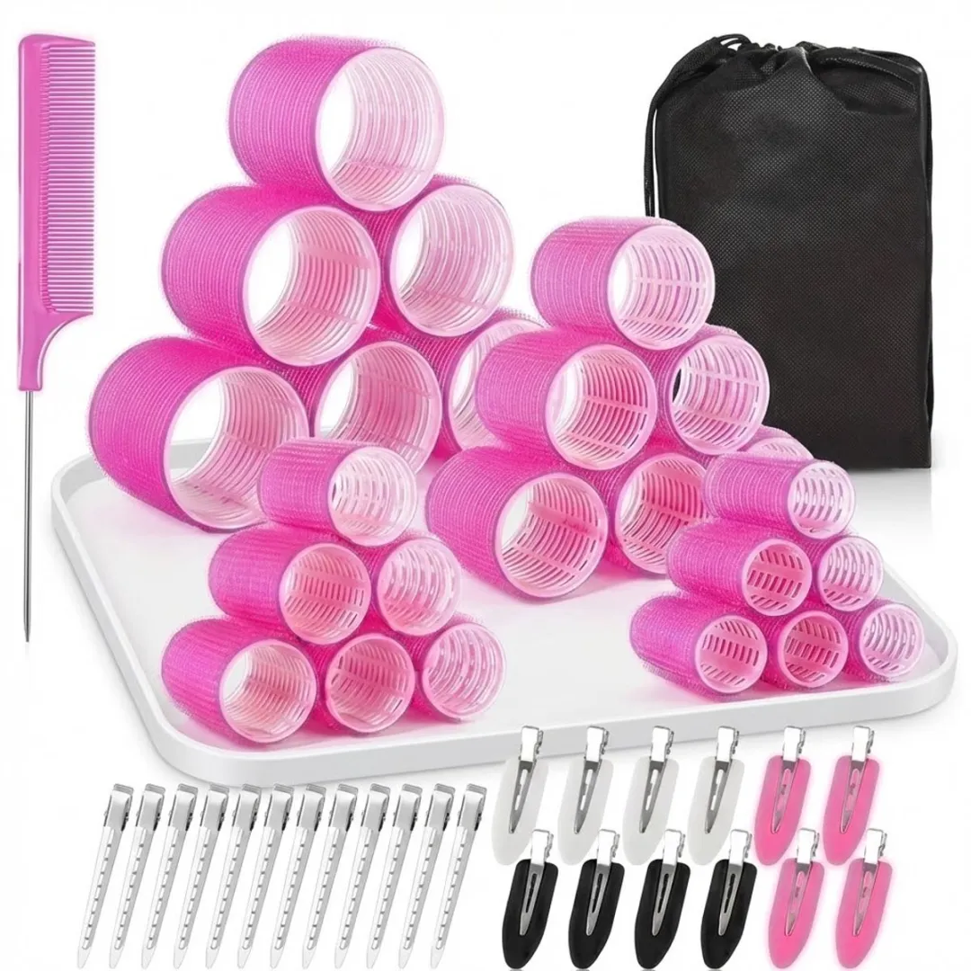 NuveX Rozerood Heatless Curls Krulrollers Set 50 Stuks