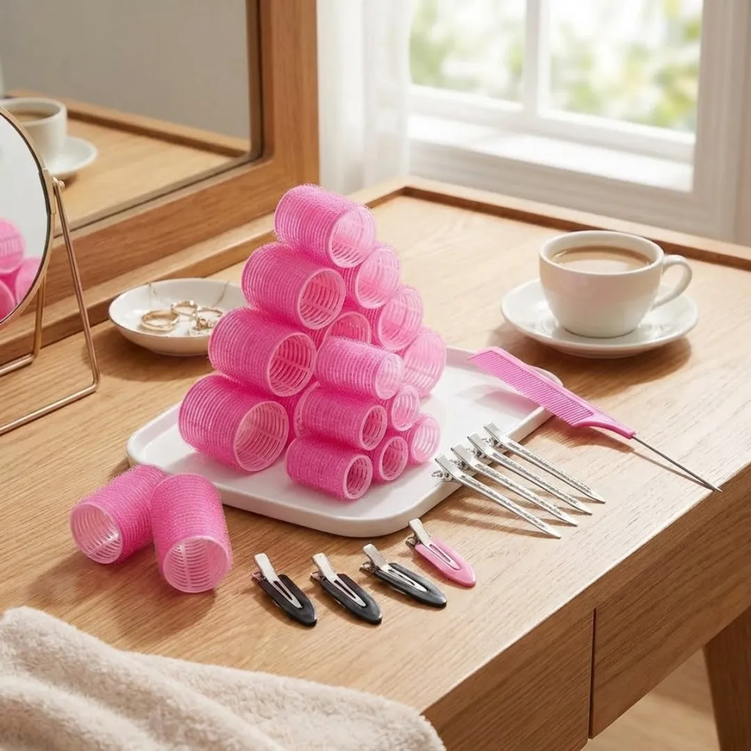 NuveX Rozerood Heatless Curls Krulrollers Set 50 Stuks