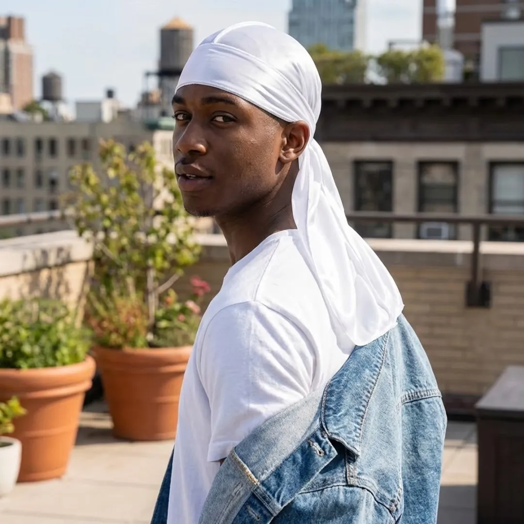 NuveX Witte Satijnen Durag - Hoofddoek met Staarten