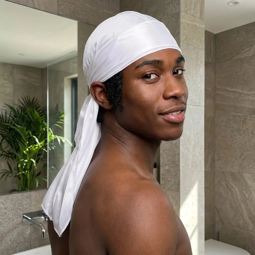 NuveX Witte Satijnen Durag - Hoofddoek met Staarten