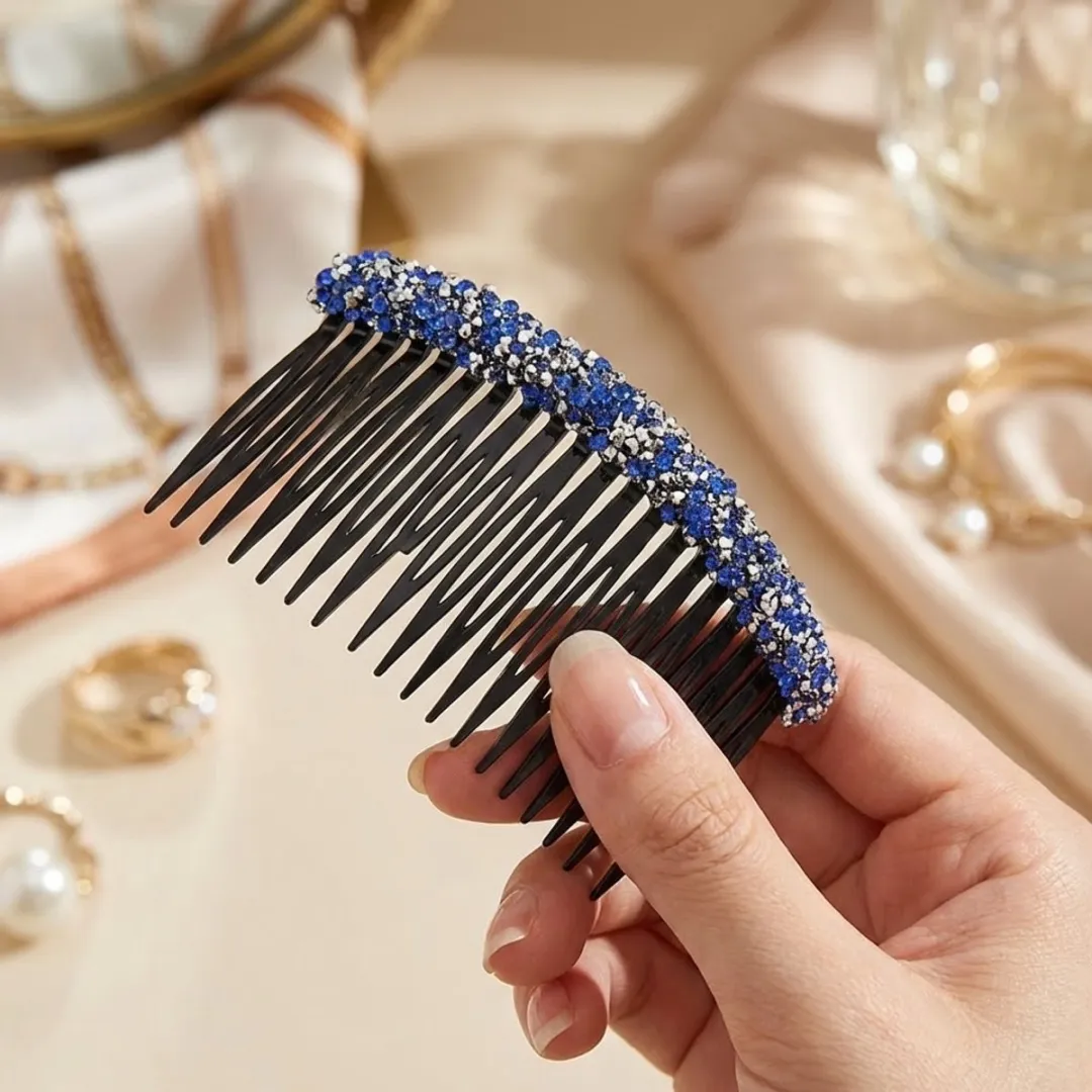 NuveX Blauwe Strass Haar Kammen - 3 Stuks