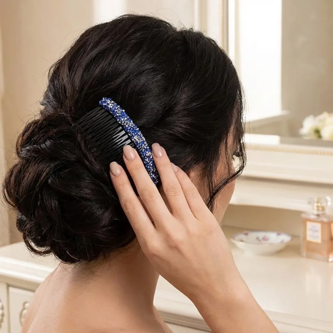 NuveX Blauwe Strass Haar Kammen - 3 Stuks
