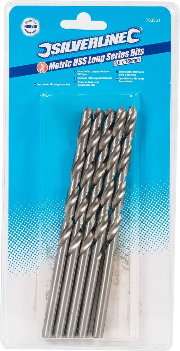 Silverline HSS-R Lange Metaalboor 8mm - 5 Stuks