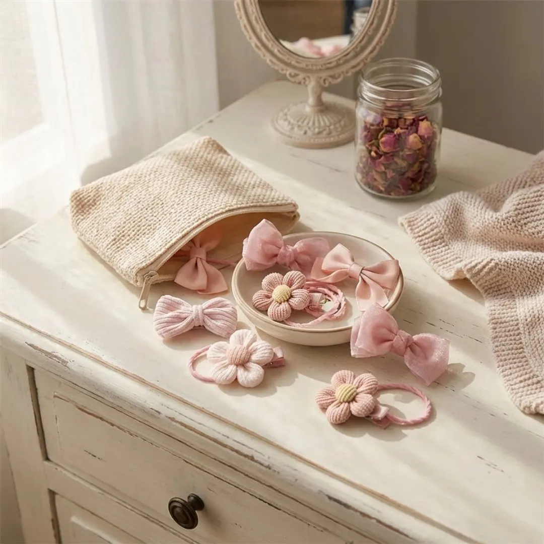 NuveX Roze Haar Elastieken Strikjes & Bloemen - 10 Stuks