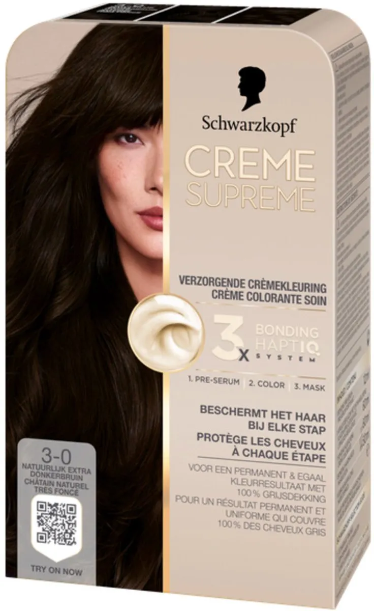 Schwarzkopf Creme Supreme 3-0 Haarverf 245g - Natuurlijk Extra Donkerbruin