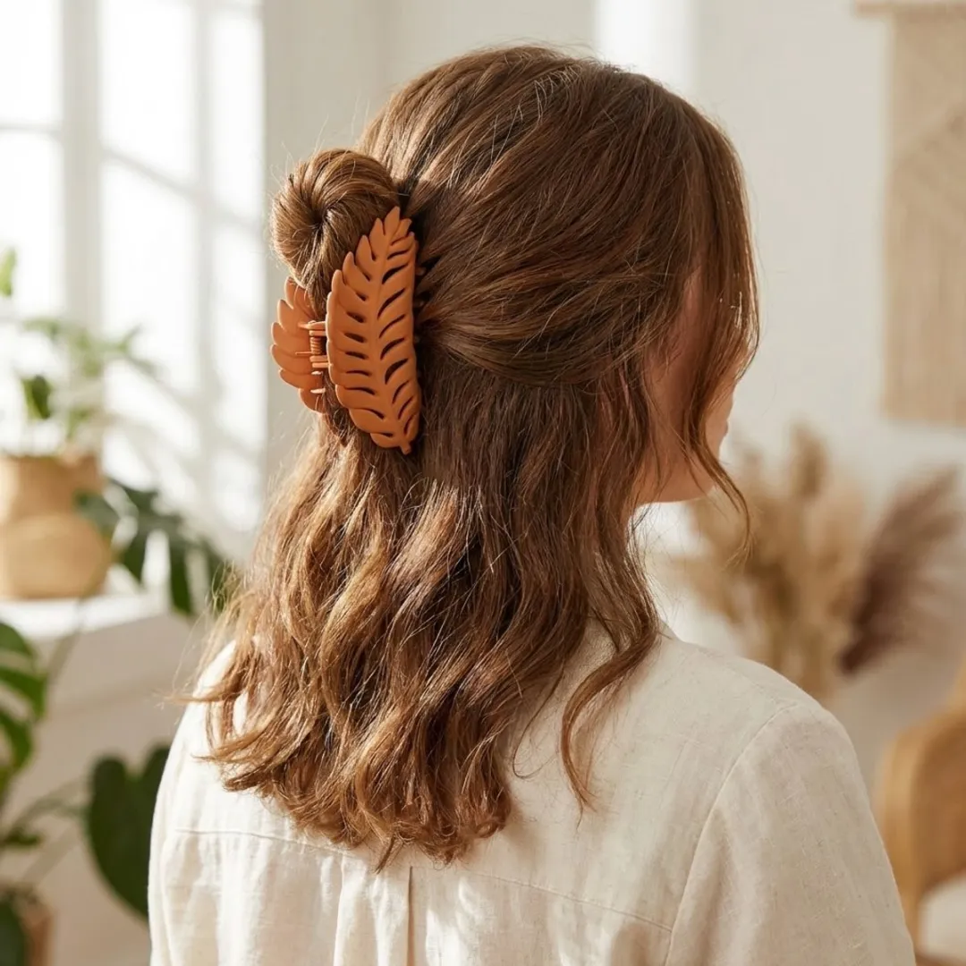 NuveX Oranje Bladvormige Haarclip - Matte Kunststof
