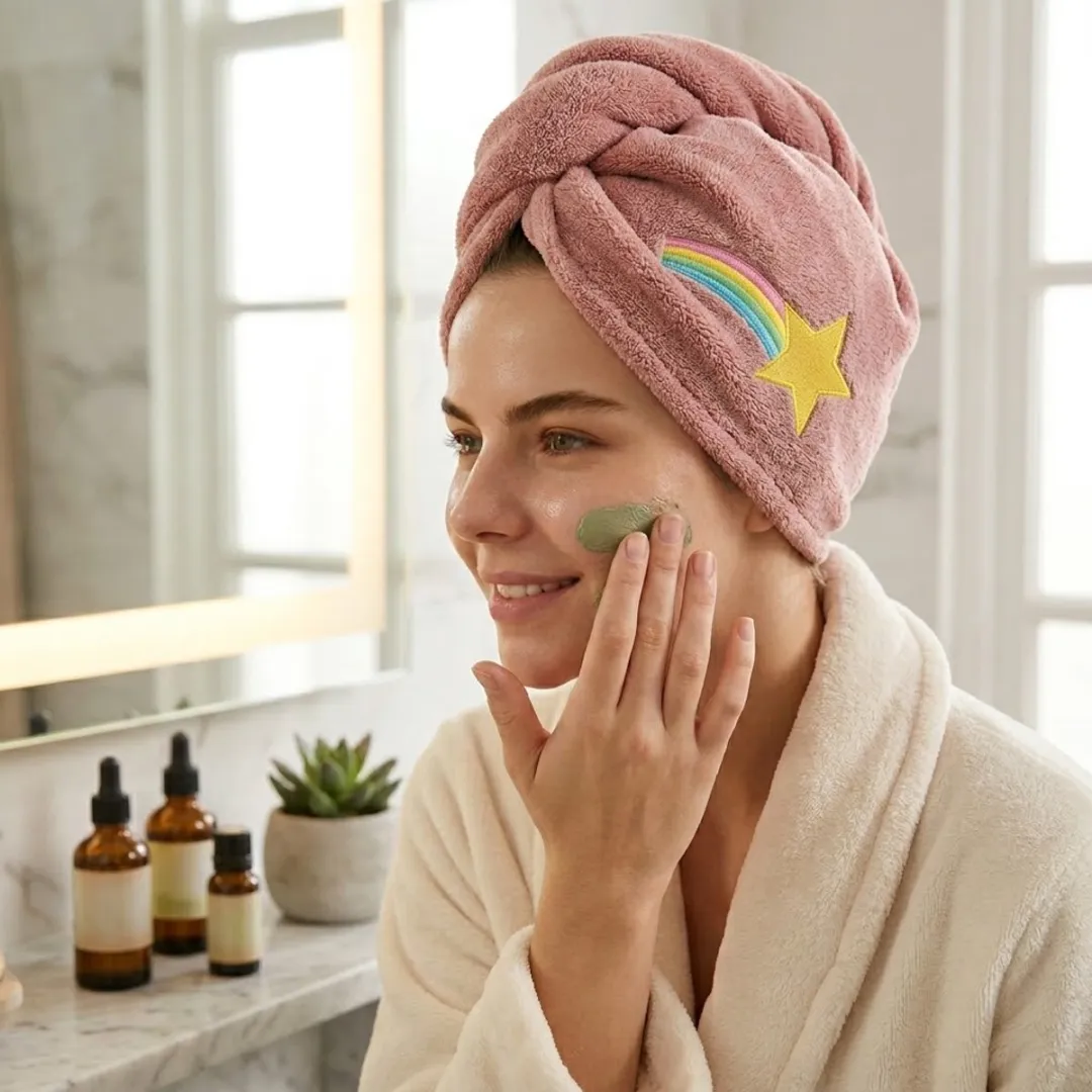 NuveX Paarse Microvezel Haarhanddoek - Ster & Regenboog