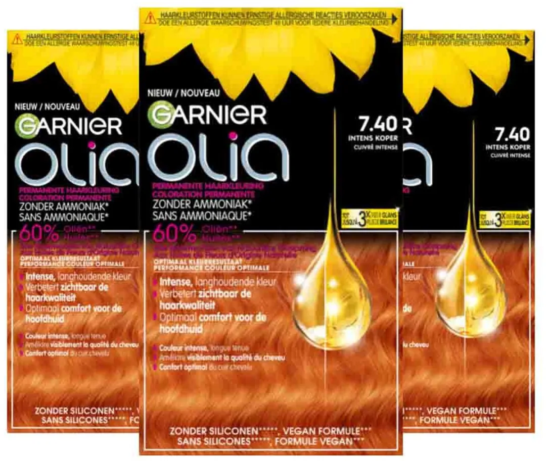 Garnier Olia Permanente Haarkleuring 7.40 Intens Koper - 3 Stuks
