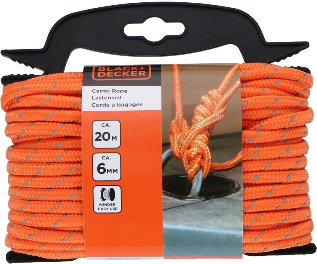 BLACK+DECKER Spanband met Oproller 20m 6mm - Nylon - Oranje