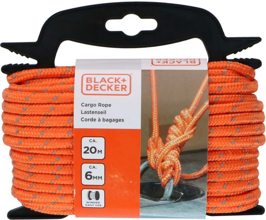 BLACK+DECKER Spanband met Oproller 20m 6mm - Nylon - Oranje