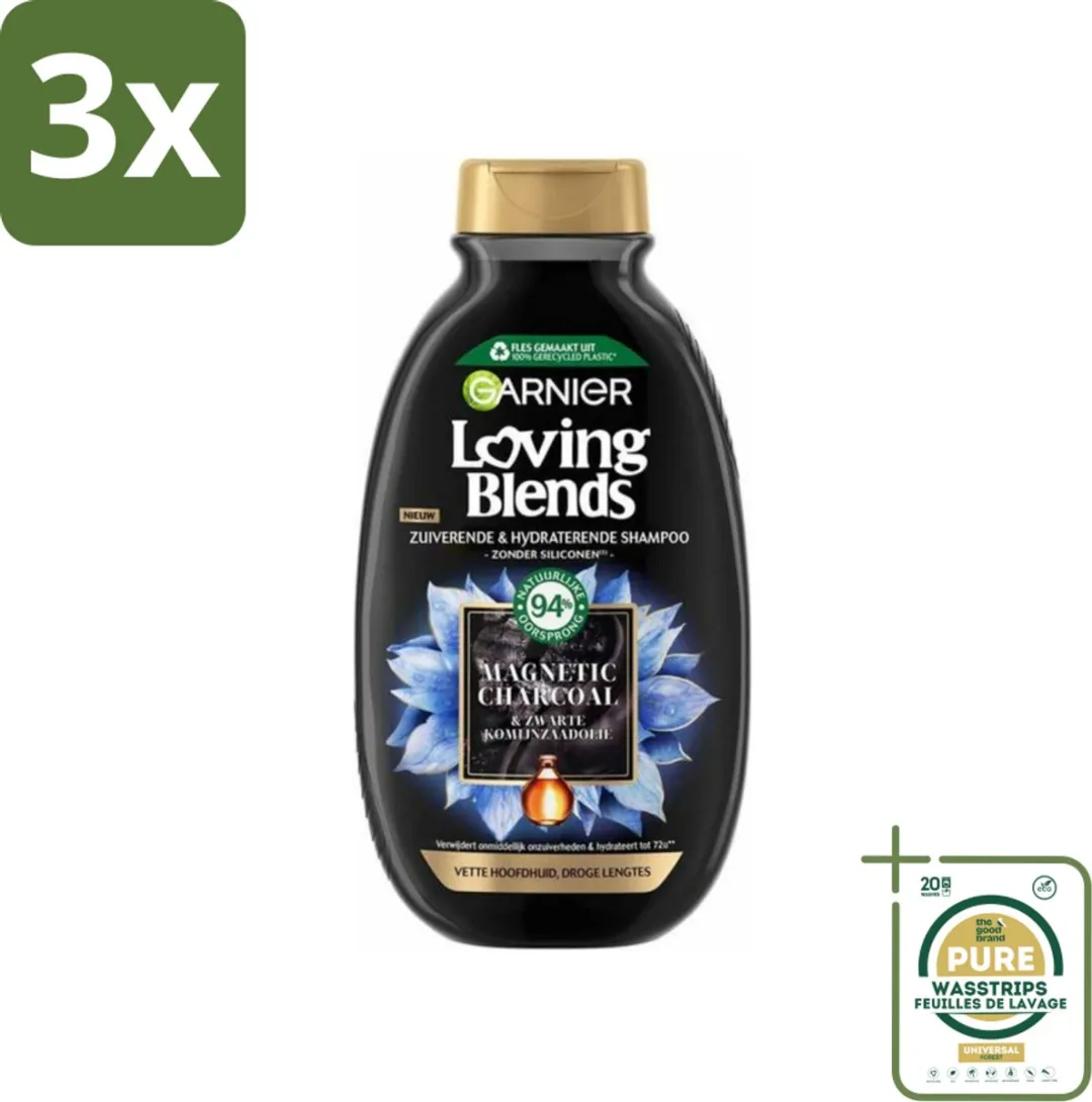 Garnier Loving Blends Magnetic Charcoal Shampoo 300ml - 3 Stuks