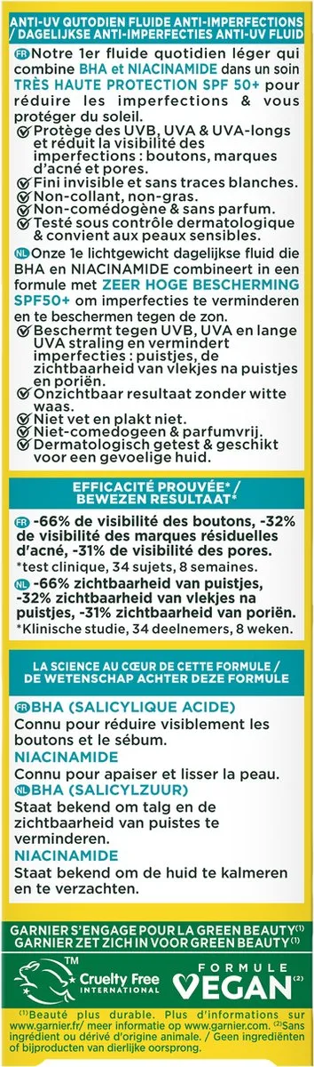 Garnier PureActive BHA Niacinamide Daily Fluid SPF 50+ 40ml