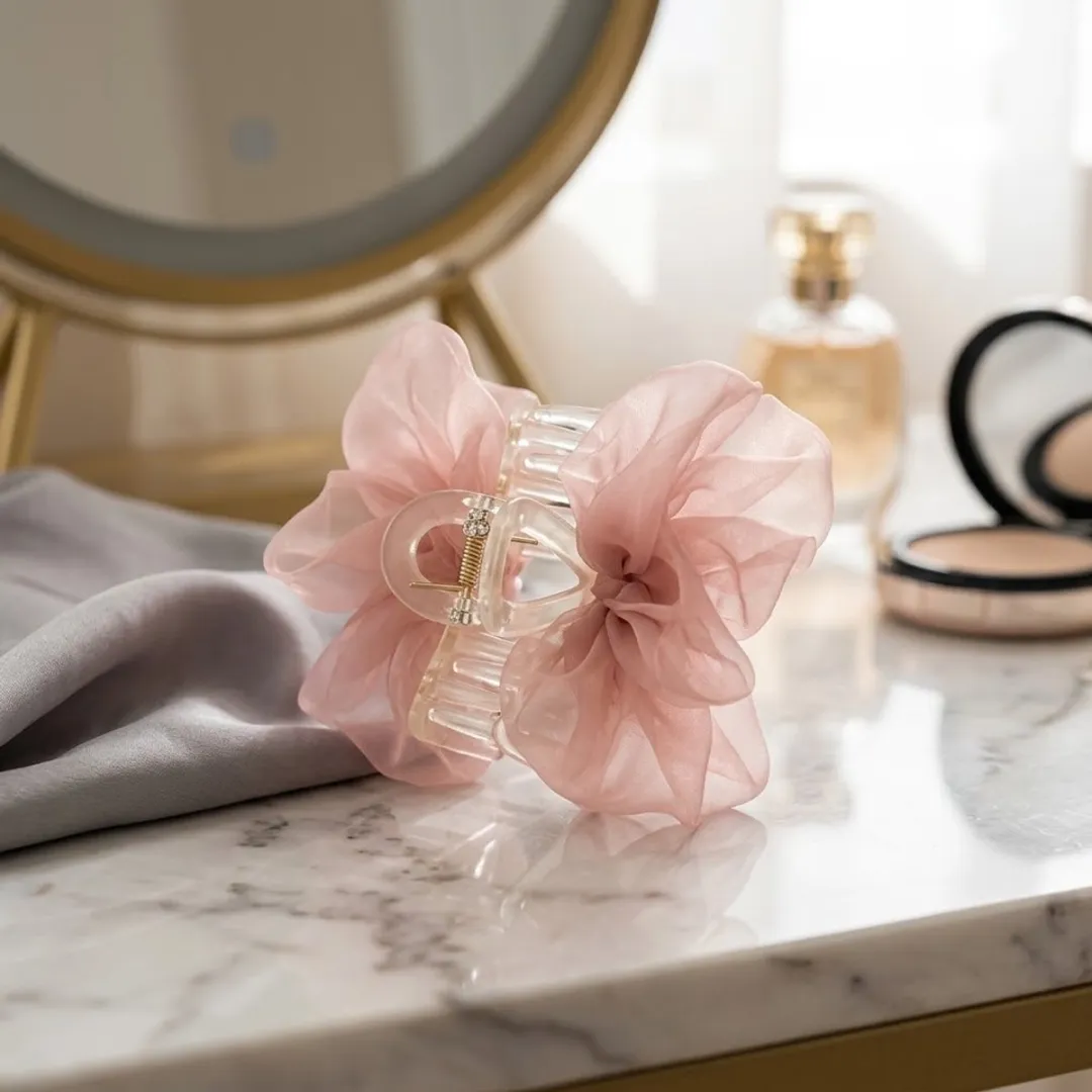 NuveX Roze Strik Haarclip - Grote Chiffon Strik