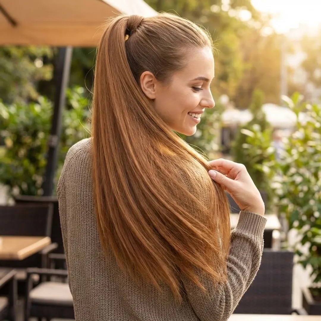NUVEX Oranjeblond Synthetische Paardenstaart Extensie - Steil - Clip