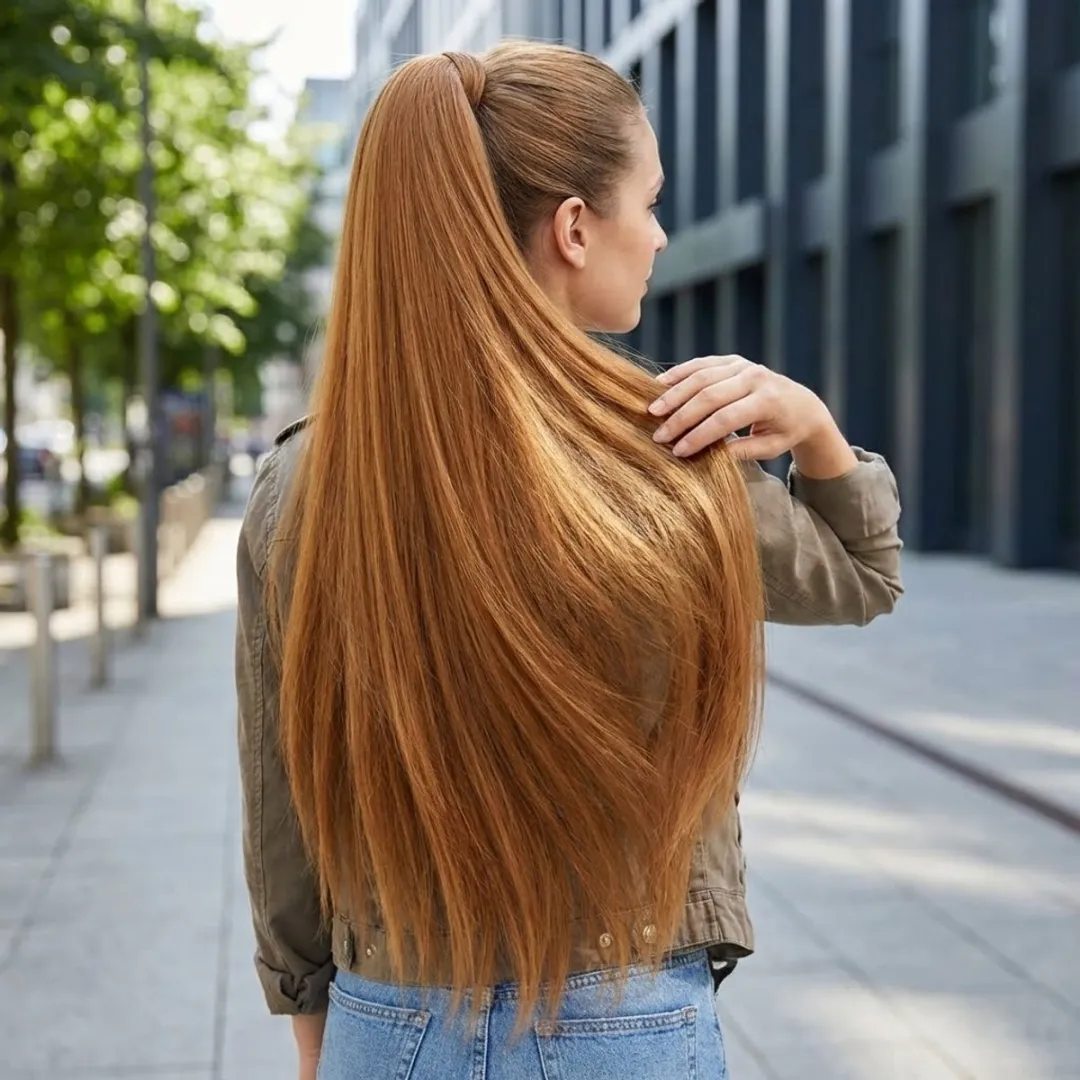NUVEX Oranjeblond Synthetische Paardenstaart Extensie - Steil - Clip